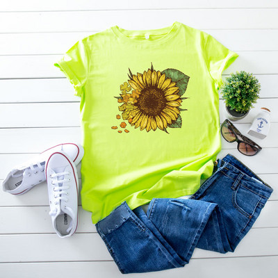 JFUNCY 5XL nyári női pamut pólók Napraforgó Harajuku nyomtatott alkalmi felső Női póló Rövid ujjú női póló
