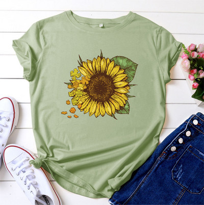 JFUNCY 5XL nyári női pamut pólók Napraforgó Harajuku nyomtatott alkalmi felső Női póló Rövid ujjú női póló