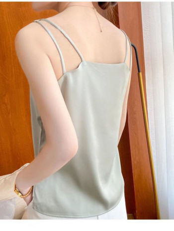 Καλοκαιρινό γυαλιστερό σατέν μεταξωτό γυναικείο μπλουζάκι Harajuku Γυναικείο αμάνικο μπλουζάκι μόδας Γυναικείο μπλουζάκι μπλουζάκι Casual γυναικείο πολυτελές σέξι
