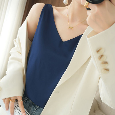 Καλοκαιρινό γυαλιστερό σατέν μεταξωτό γυναικείο μπλουζάκι Harajuku Γυναικείο αμάνικο μπλουζάκι μόδας Γυναικείο μπλουζάκι μπλουζάκι Casual γυναικείο πολυτελές σέξι