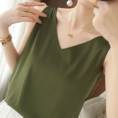 Καλοκαιρινό γυαλιστερό σατέν μεταξωτό γυναικείο μπλουζάκι Harajuku Γυναικείο αμάνικο μπλουζάκι μόδας Γυναικείο μπλουζάκι μπλουζάκι Casual γυναικείο πολυτελές σέξι