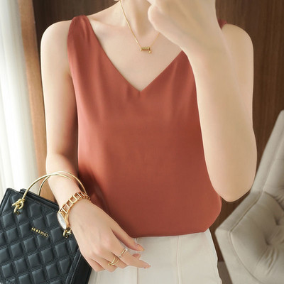 Καλοκαιρινό γυαλιστερό σατέν μεταξωτό γυναικείο μπλουζάκι Harajuku Γυναικείο αμάνικο μπλουζάκι μόδας Γυναικείο μπλουζάκι μπλουζάκι Casual γυναικείο πολυτελές σέξι