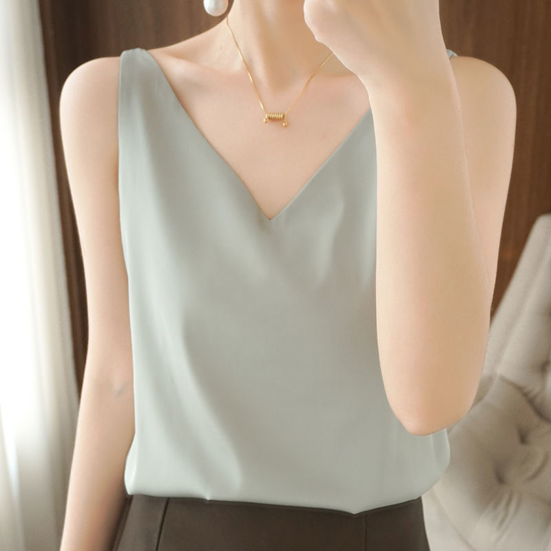 Καλοκαιρινό γυαλιστερό σατέν μεταξωτό γυναικείο μπλουζάκι Harajuku Γυναικείο αμάνικο μπλουζάκι μόδας Γυναικείο μπλουζάκι μπλουζάκι Casual γυναικείο πολυτελές σέξι