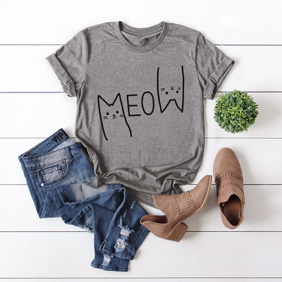 JFUNCY vasaras sieviešu t-krekls 100% kokvilnas ikdienas krekls ar īsām piedurknēm Cute Meow Cat Print Woman T-krekls S-5XL Sieviešu topi
