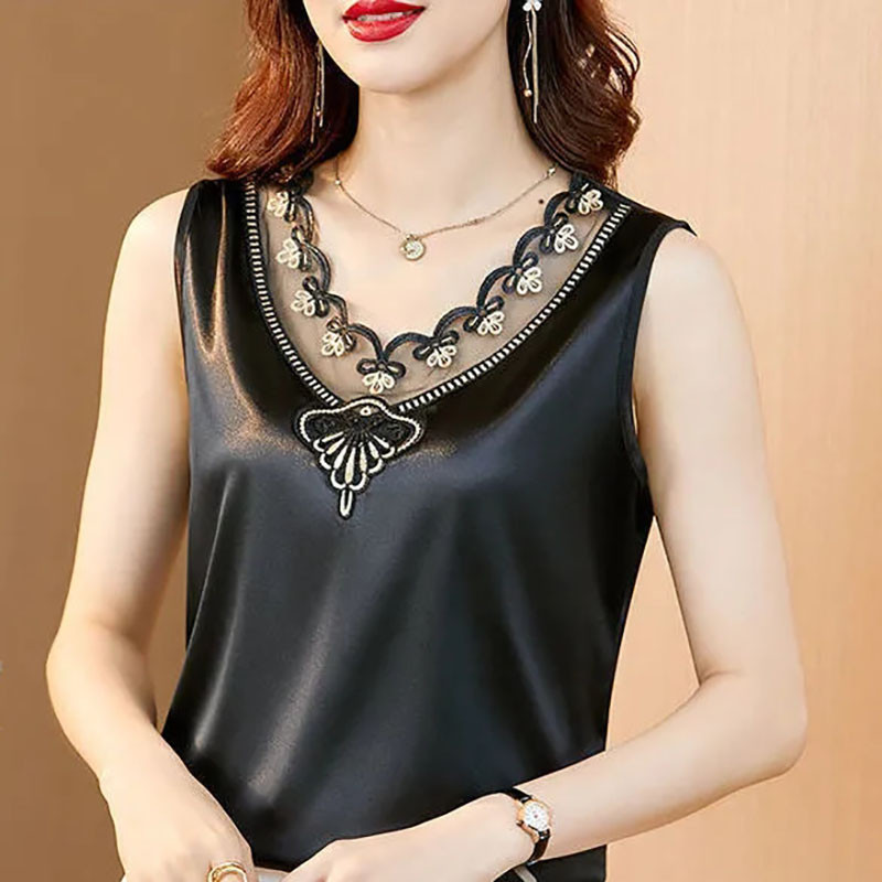 sieviešu 2023 jauns mežģīņu bikšturi vestes tops Sieviešu vasaras tops bez piedurknēm Valkājiet nelielu uzvalku ar melnu apakšu dizaina vestes tops