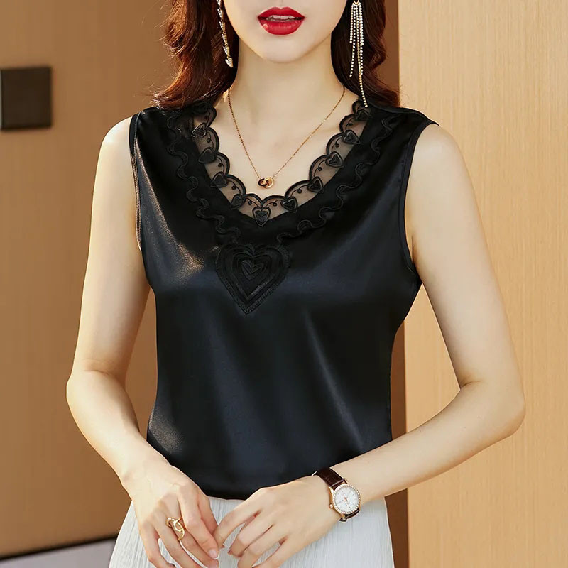 sieviešu 2023 jauns mežģīņu bikšturi vestes tops Sieviešu vasaras tops bez piedurknēm Valkājiet nelielu uzvalku ar melnu apakšu dizaina vestes tops