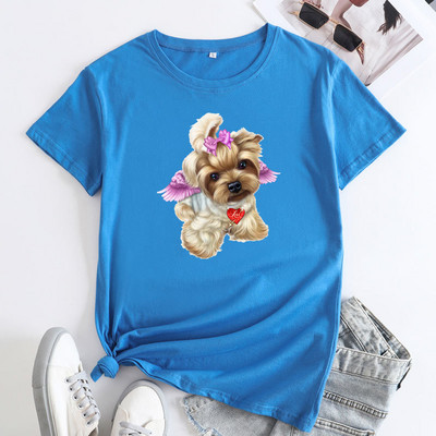 JFUNCY Lielizmēra sieviešu T-krekls, 2023. gada vasaras sieviešu kokvilnas topi Sieviešu krekliņi ar īsām piedurknēm Sieviešu Tkrekls Cute Dogs Graphic T krekli