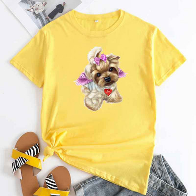 JFUNCY Lielizmēra sieviešu T-krekls, 2023. gada vasaras sieviešu kokvilnas topi Sieviešu krekliņi ar īsām piedurknēm Sieviešu Tkrekls Cute Dogs Graphic T krekli