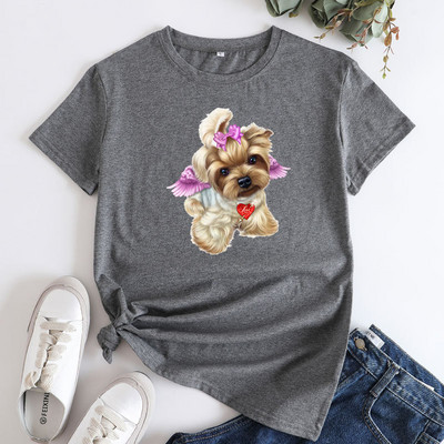 JFUNCY Lielizmēra sieviešu T-krekls, 2023. gada vasaras sieviešu kokvilnas topi Sieviešu krekliņi ar īsām piedurknēm Sieviešu Tkrekls Cute Dogs Graphic T krekli