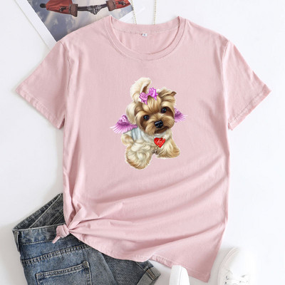 JFUNCY Lielizmēra sieviešu T-krekls, 2023. gada vasaras sieviešu kokvilnas topi Sieviešu krekliņi ar īsām piedurknēm Sieviešu Tkrekls Cute Dogs Graphic T krekli