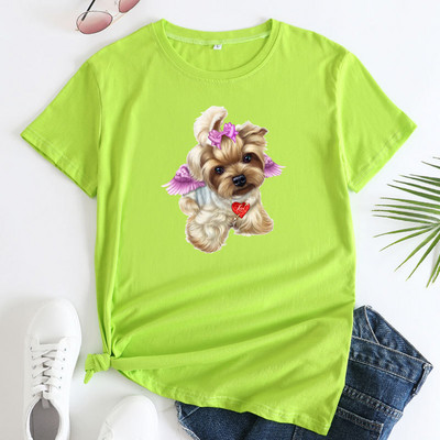 JFUNCY Lielizmēra sieviešu T-krekls, 2023. gada vasaras sieviešu kokvilnas topi Sieviešu krekliņi ar īsām piedurknēm Sieviešu Tkrekls Cute Dogs Graphic T krekli