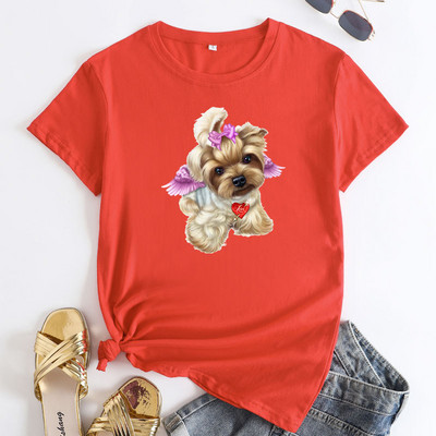 JFUNCY Lielizmēra sieviešu T-krekls, 2023. gada vasaras sieviešu kokvilnas topi Sieviešu krekliņi ar īsām piedurknēm Sieviešu Tkrekls Cute Dogs Graphic T krekli