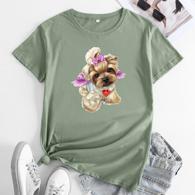 JFUNCY Lielizmēra sieviešu T-krekls, 2023. gada vasaras sieviešu kokvilnas topi Sieviešu krekliņi ar īsām piedurknēm Sieviešu Tkrekls Cute Dogs Graphic T krekli