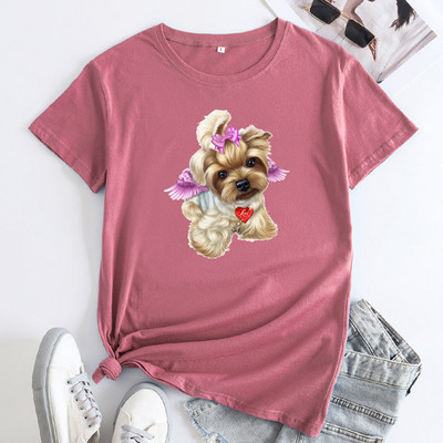 JFUNCY Lielizmēra sieviešu T-krekls, 2023. gada vasaras sieviešu kokvilnas topi Sieviešu krekliņi ar īsām piedurknēm Sieviešu Tkrekls Cute Dogs Graphic T krekli