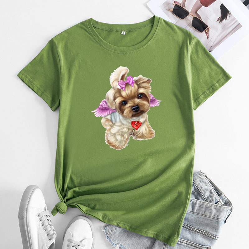 JFUNCY Lielizmēra sieviešu T-krekls, 2023. gada vasaras sieviešu kokvilnas topi Sieviešu krekliņi ar īsām piedurknēm Sieviešu Tkrekls Cute Dogs Graphic T krekli
