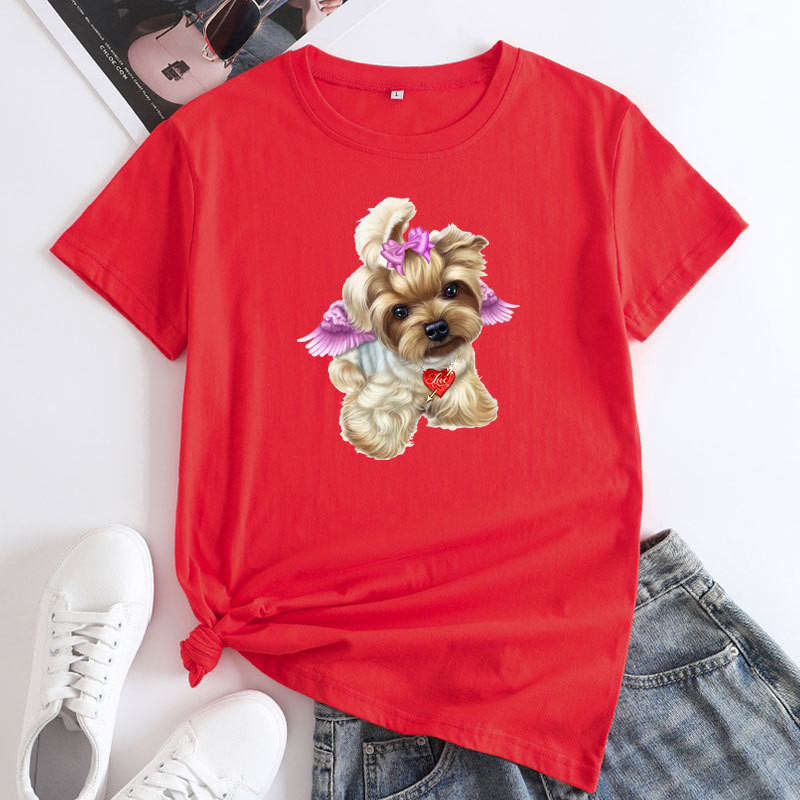 JFUNCY Lielizmēra sieviešu T-krekls, 2023. gada vasaras sieviešu kokvilnas topi Sieviešu krekliņi ar īsām piedurknēm Sieviešu Tkrekls Cute Dogs Graphic T krekli