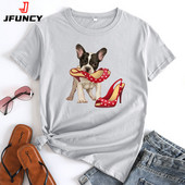 JFUNCY sieviešu lielizmēra T-krekls vasaras kokvilnas topi 2023. gada sieviešu krekls ar īsām piedurknēm.