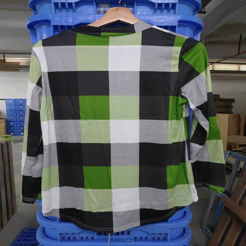 Moodne ruuduline pluus Naiste suvised Täisvarrukatega pluusid Tunika V kaelusega Naiste Naiste vabaaja särgid Topid