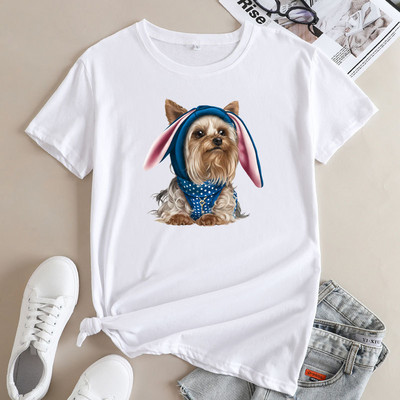 JFUNCY Sieviešu kokvilnas T-krekls Vasaras Lielizmēra Topi Sieviešu T-krekli ar īsām piedurknēm 2023 Sieviešu jauki suņi Grafiski T krekli Sieviešu T krekls