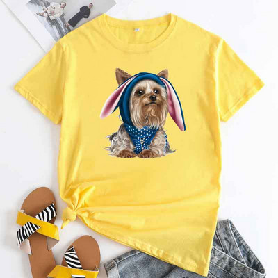 JFUNCY Sieviešu kokvilnas T-krekls Vasaras Lielizmēra Topi Sieviešu T-krekli ar īsām piedurknēm 2023 Sieviešu jauki suņi Grafiski T krekli Sieviešu T krekls