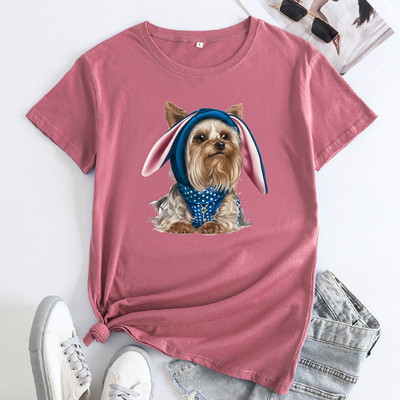 JFUNCY Sieviešu kokvilnas T-krekls Vasaras Lielizmēra Topi Sieviešu T-krekli ar īsām piedurknēm 2023 Sieviešu jauki suņi Grafiski T krekli Sieviešu T krekls