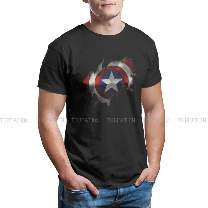Kapteinis Izrāviens cauri vīrieša kreklam Disney Captain America Film Crewneck Topi 100% kokvilnas T krekls Humors Augstas kvalitātes dāvanas ideja