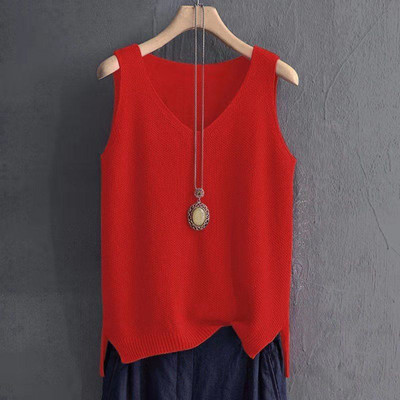 [Pot fi purtate 80-200 kg] Vestă cu bretele pentru femei, de purtat cu decolteu în V Cămașă de vară, largi, cu fundul uni, fără mâneci