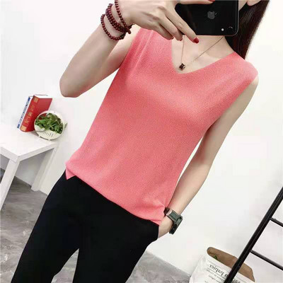 [Pot fi purtate 80-200 kg] Vestă cu bretele pentru femei, de purtat cu decolteu în V Cămașă de vară, largi, cu fundul uni, fără mâneci