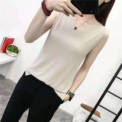 [Pot fi purtate 80-200 kg] Vestă cu bretele pentru femei, de purtat cu decolteu în V Cămașă de vară, largi, cu fundul uni, fără mâneci