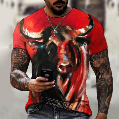 Cămașă pentru bărbați de marcă 2022, imprimare 3D, iac de luptă cu animale, pictat, super frumos, cu gât rotund, larg și confortabil, supradimensionat