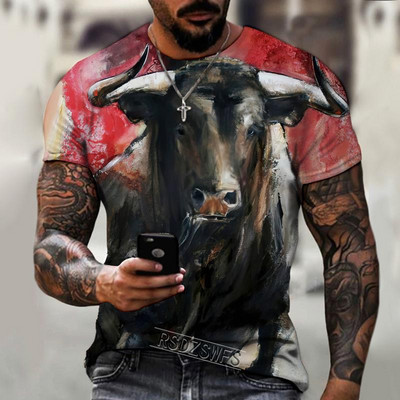 Cămașă pentru bărbați de marcă 2022, imprimare 3D, iac de luptă cu animale, pictat, super frumos, cu gât rotund, larg și confortabil, supradimensionat