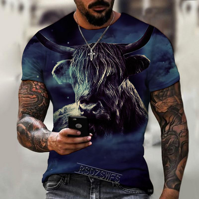 Cămașă pentru bărbați de marcă 2022, imprimare 3D, iac de luptă cu animale, pictat, super frumos, cu gât rotund, larg și confortabil, supradimensionat