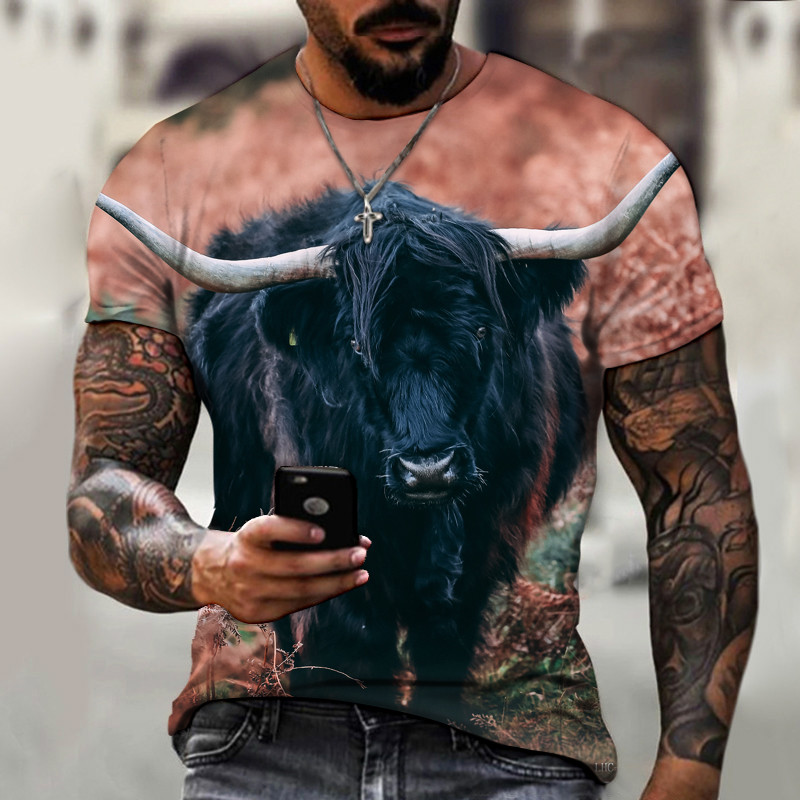 Cămașă pentru bărbați de marcă 2022, imprimare 3D, iac de luptă cu animale, pictat, super frumos, cu gât rotund, larg și confortabil, supradimensionat