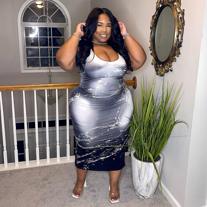 Nagy méretű női buliruha Olcsó ujjatlan Print Club Outfit Alkalmi Bodycon Luxus Ruha 2023 Nyáresti Új ruha