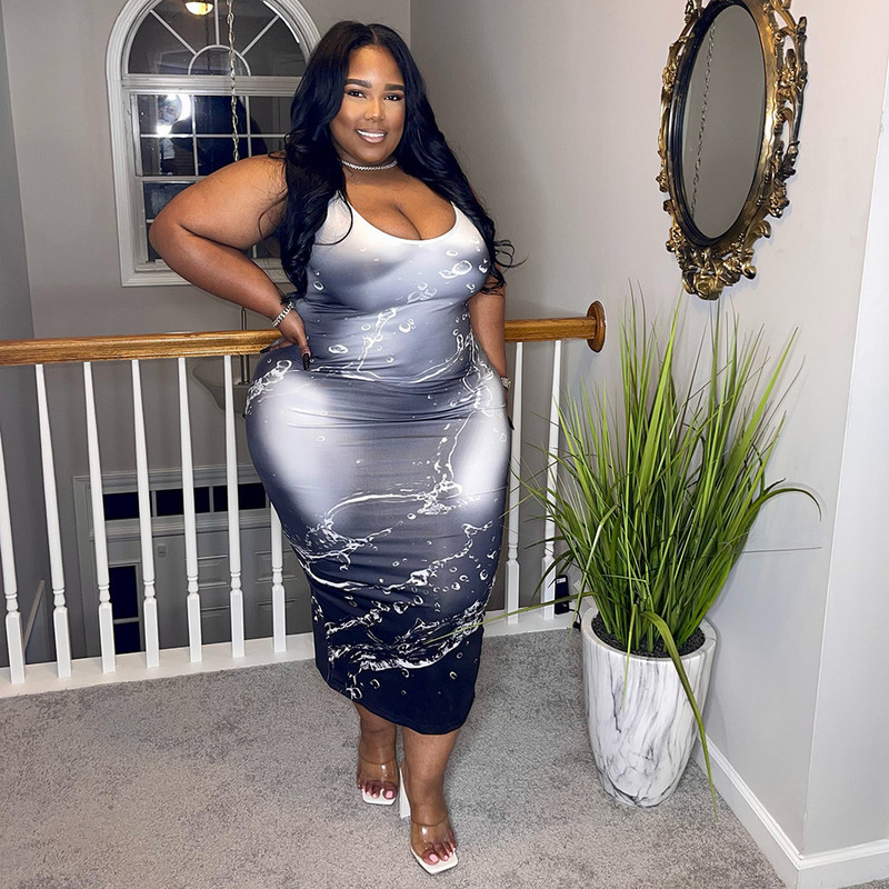 Nagy méretű női buliruha Olcsó ujjatlan Print Club Outfit Alkalmi Bodycon Luxus Ruha 2023 Nyáresti Új ruha