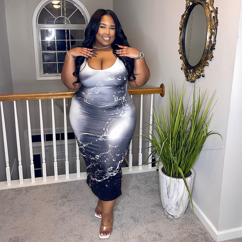 Nagy méretű női buliruha Olcsó ujjatlan Print Club Outfit Alkalmi Bodycon Luxus Ruha 2023 Nyáresti Új ruha