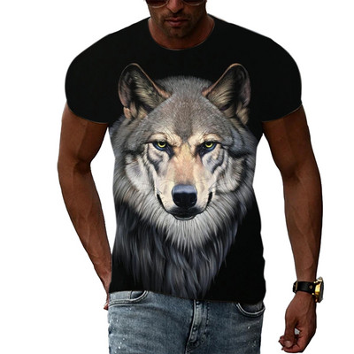 Nyári új 3D Animal Wolf Férfi póló Divat Alkalmi Trend Személyiség Nyomtatott rövid ujjú pólók Hip Hop harajuku utcai viselet