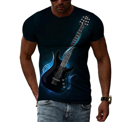 Летни модни графични музикални тениски с китара за мъже, ежедневни тениски с 3D принт, хип-хоп Harajuku Personality, кръгло деколте, къс ръкав