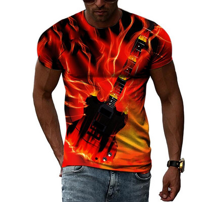 Vasaras modes Grafika Mūzika Ģitāra T-krekli Vīriešiem Ikdienišķi 3D Print T-krekli Hip Hop Harajuku Personība apaļa kakla ar īsām piedurknēm