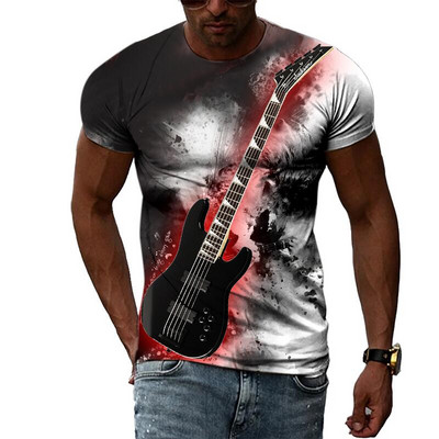 Vasaras modes Grafika Mūzika Ģitāra T-krekli Vīriešiem Ikdienišķi 3D Print T-krekli Hip Hop Harajuku Personība apaļa kakla ar īsām piedurknēm
