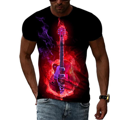 Vasaras modes Grafika Mūzika Ģitāra T-krekli Vīriešiem Ikdienišķi 3D Print T-krekli Hip Hop Harajuku Personība apaļa kakla ar īsām piedurknēm