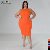 SOMO 2023 Elegantné letné šaty pre ženy v plus size veľkostiach Jednofarebné ležérne midi šaty s okrúhlym výstrihom a bez rukávov, veľkoobchod, dropshipping