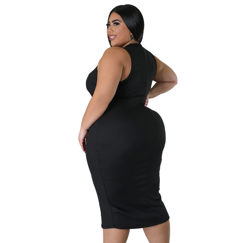 SOMO 2023 Elegantné letné šaty pre ženy v plus size veľkostiach Jednofarebné ležérne midi šaty s okrúhlym výstrihom a bez rukávov, veľkoobchod, dropshipping