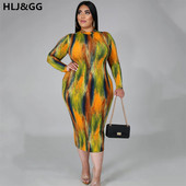 HLJ&GG Sieviešu rudens vasaras garām piedurknēm liela izmēra rāvējslēdzēja apdruka Bodycon Slim Package gurnu kleita 2022. gada jauns sieviešu apģērbs, ielas apģērbs