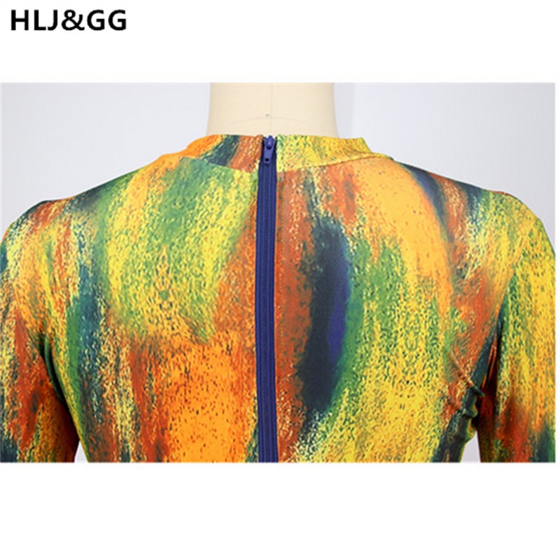 HLJ&GG Sieviešu rudens vasaras garām piedurknēm liela izmēra rāvējslēdzēja apdruka Bodycon Slim Package gurnu kleita 2022. gada jauns sieviešu apģērbs, ielas apģērbs