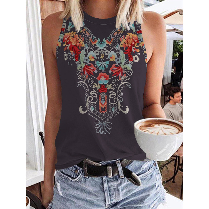 Kanchii καλοκαιρινή μόδα νέο εξατομικευμένο ρετρό εμπριμέ μπλουζάκι φανελάκι με λαιμόκοψη λεπτή σχεδίαση Γυναικείο φανελάκι του δρόμου