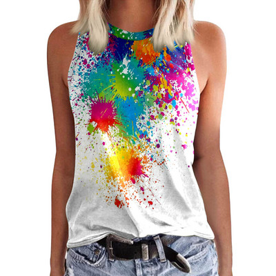 Színes virágos, 3D-s nyomtatással készült felsők Női O-nyakú, ujjatlan mellény Utcai viselet nyári alkalmi, váll nélkül, kamisole női ruházat