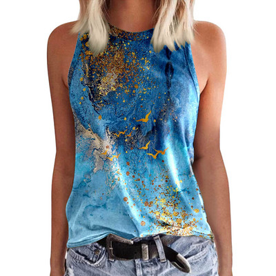 Színes virágos, 3D-s nyomtatással készült felsők Női O-nyakú, ujjatlan mellény Utcai viselet nyári alkalmi, váll nélkül, kamisole női ruházat