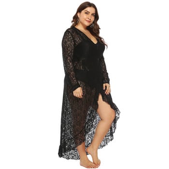 L-4XL Beach Cover-Ups Plus Size Wrap Γυναικείο φόρεμα με λαιμόκοψη V με κοντό μανίκι βολάν ακανόνιστο ολόσωμο καλοκαιρινό φόρεμα