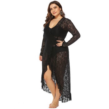 L-4XL Beach Cover-Ups Plus Size Wrap Γυναικείο φόρεμα με λαιμόκοψη V με κοντό μανίκι βολάν ακανόνιστο ολόσωμο καλοκαιρινό φόρεμα